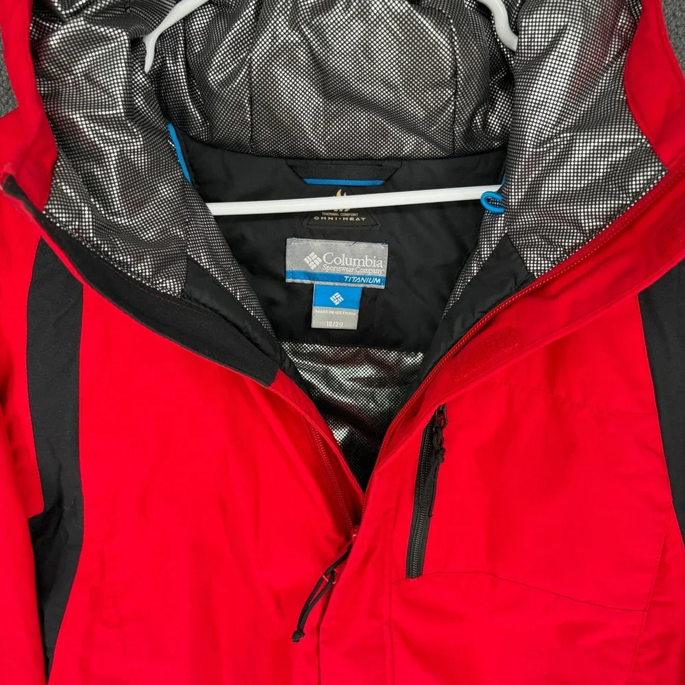 Columbia Titanium Omni-Heat Red Black Ski Jacket Youth XL 18/20 Waterproof